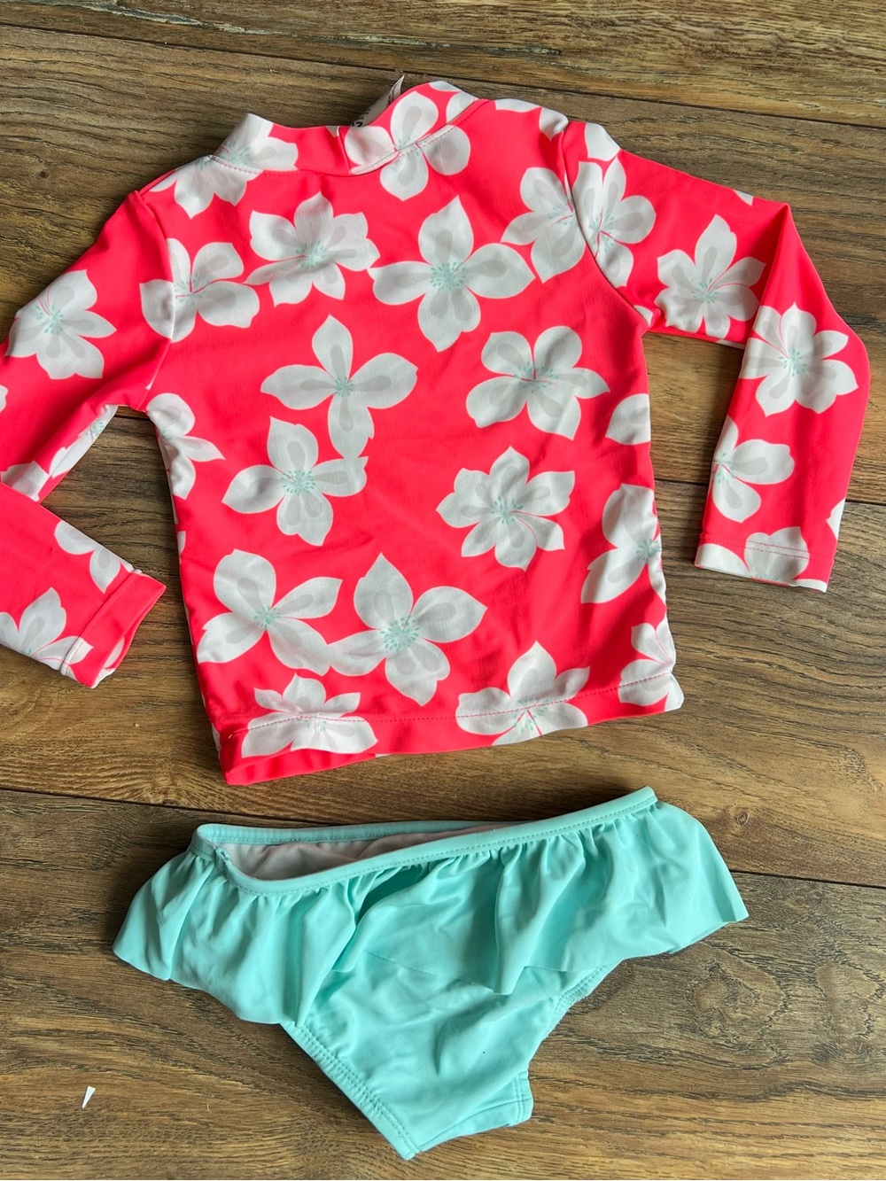 Carter's Pink Floral Long Sleeve Rash Guard with Aqua Bikini Bottoms